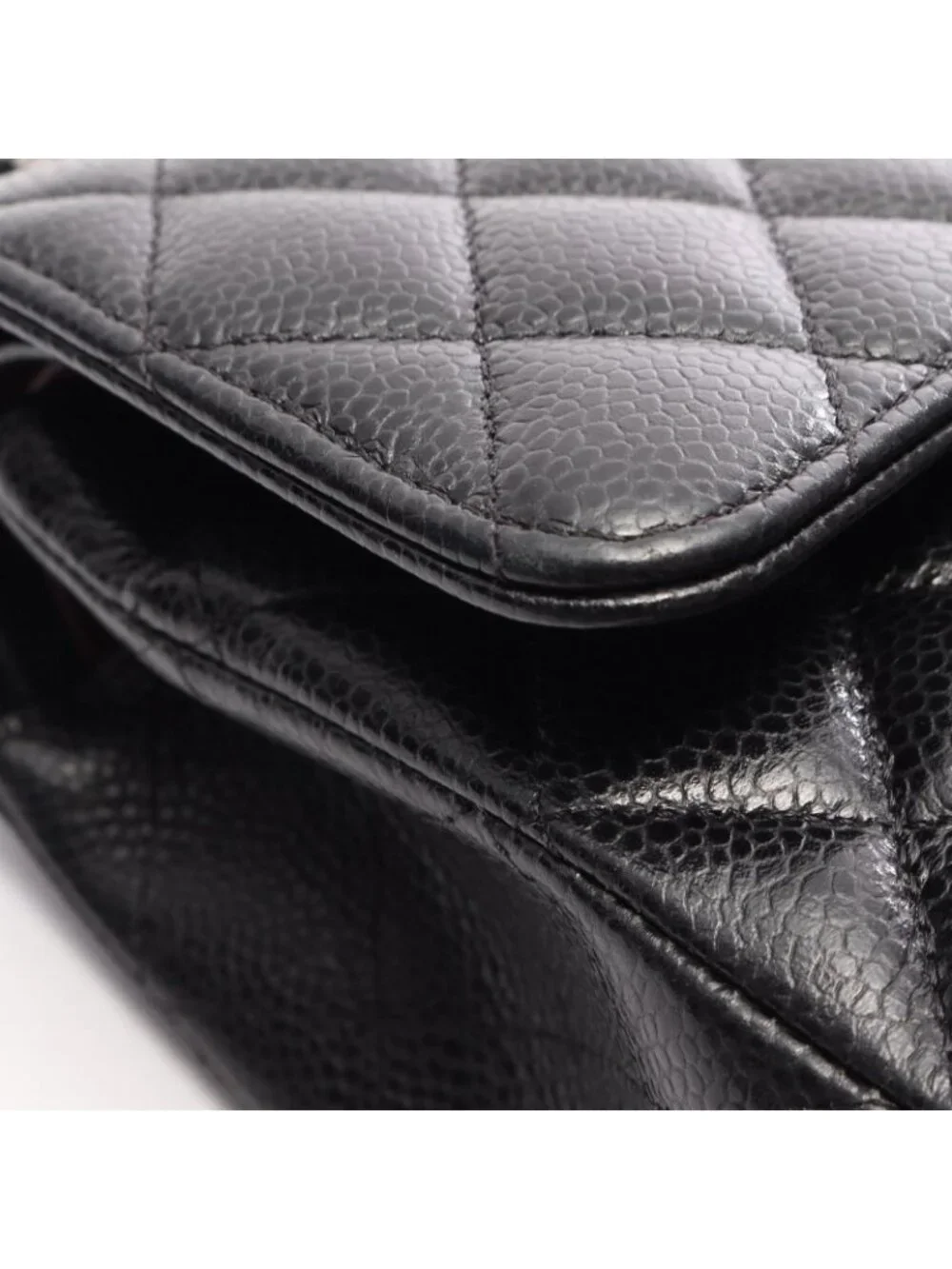 Chanel Shoulder Bag Quilted Double Flap Black Caviar Leather Chain